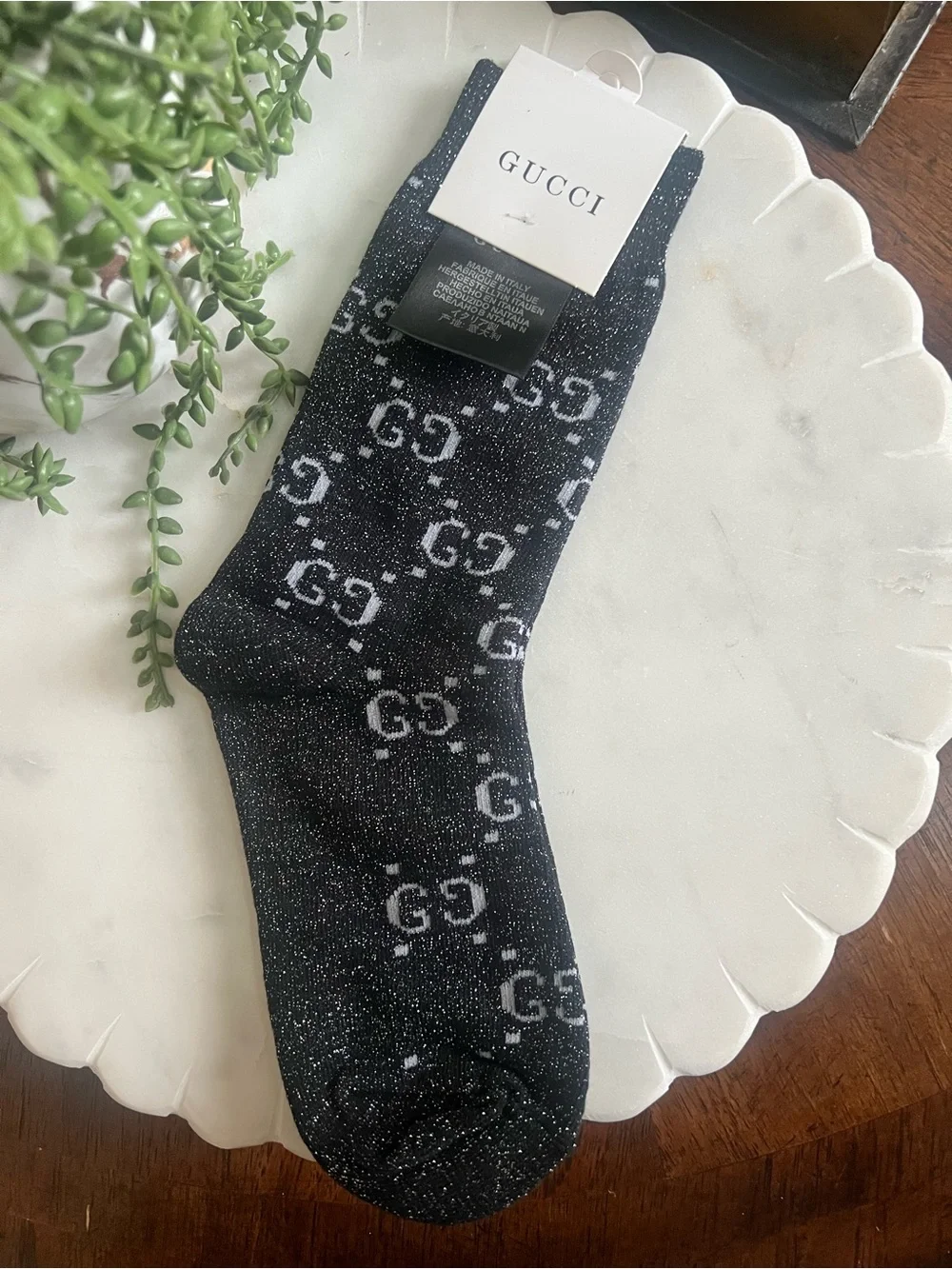 Gucci Black and Silver GG Logo Sparkle Crew Socks